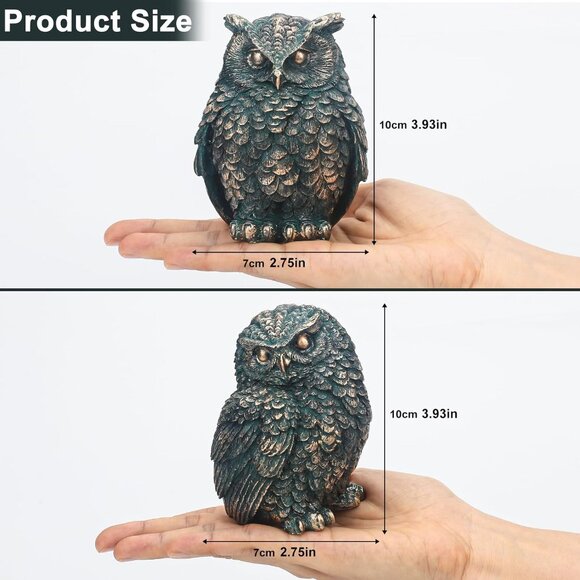 2 Pack Small Vintage Style Owl Statues for Home, Modern Style Figurine Bedroom - Picture 2 of 8